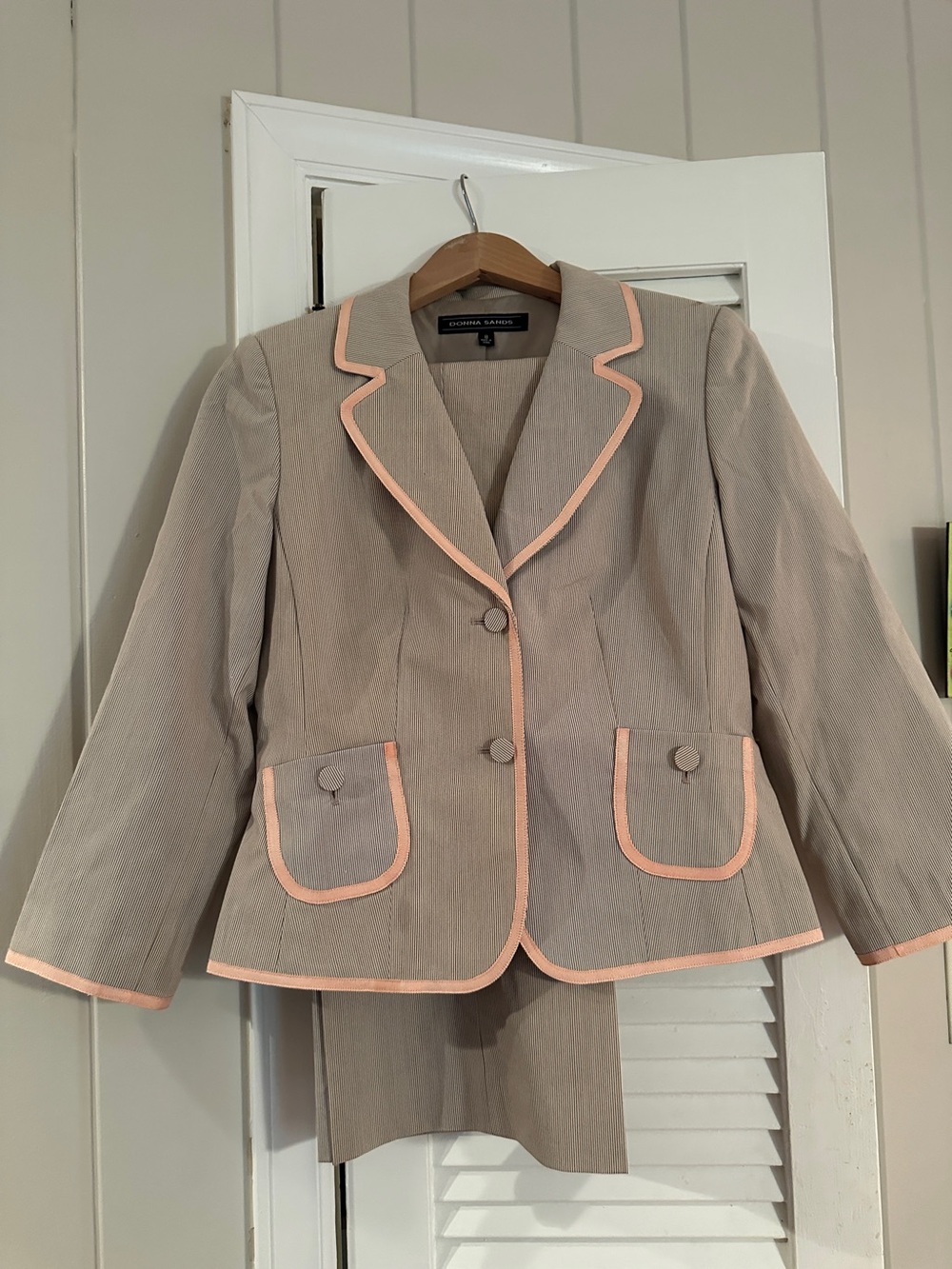 Women's Pin-stripe Blazer and Slacks with Peach Trim